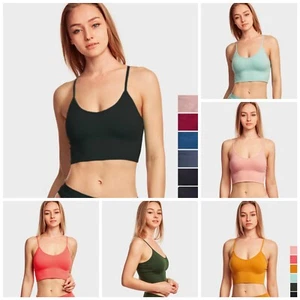 Seamless Adjustable Strap Long Bralette Sport Cami Cropped Top Spandex One Size - Picture 1 of 8