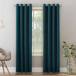 Lichtenberg - Seymour Grommet Top Darkening Window Curtain Panel 54"x108" - Teal - Picture 1 of 9
