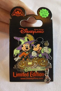 Hong Kong Disneyland Disney Pin Mickey Minnie Mouse Glow Halloween LE LIMITED ED - Picture 1 of 4
