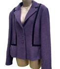 Womens Blazer Jacket Purple Button Up Wool Blend Career Velvet Trim Size 12 VTG