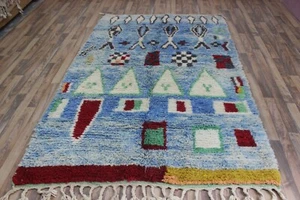 Moroccan Wool Rug 240x160 cm – Handmade Berber Carpet – Blue Abstract Wool Area - Picture 1 of 14