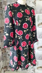 Kate Spade Hazy Rose Red & Black Crepe A-line Ruffle Dress US 8 UK 12 New - Picture 1 of 6