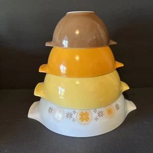 Pyrex Town + Country Aschenputtel Nistschalen: gelb, weiß, orange & braun sehr guter Zustand - Bild 1 von 18