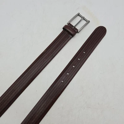 Cinturón Trafalgar Marrón Cuero Genuino Estampado Hombres 36 Gunmetal Hebilla Nuevo sin Etiquetas Foto 1 de 4