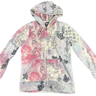 Vintage Lucky Brand Women's Zip Up Hoodie Asian Pattern Floral Y2K Size M - Image 1 of 4