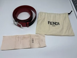 NWT $490 Fendi FF Logo Leather Black/Red Allover Belt Beautiful With Bag - Picture 1 of 18