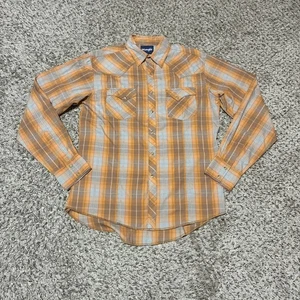 Wrangler Pearl Snap Button Herren Hemd Größe Medium orange kariert langarm - Bild 1 von 5