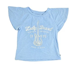 Lucky Brand Girls Baby Blue Guitar Top Small Size 7 - Picture 1 of 3