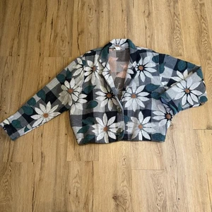 Giacca pony vintage dipinta donna grande margherita arazzo a quadri USA anni 90 cottage - Foto 1 di 14