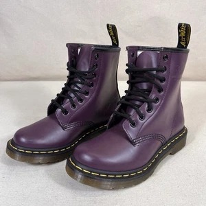 Rare Dr. Doc Martens 1460 W Combat Boots 8 Eyelet Eggplant Purple Size 5 - Picture 1 of 13