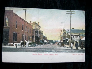 Vintage Postkarte SOUTH HAVEN MI Center Street HALE'S Store Wagons Michigan - Bild 1 von 2