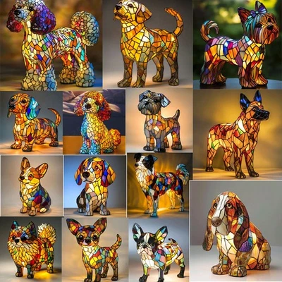 LED Dog Table Lamp Stained Night Light Resin Desk Lamps Decoration Ornament - Image 1 of 4