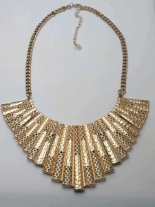 Vintage Signed ICING Gold tone Metal Bib Necklace 1990s Fashion - Picture 1 of 9