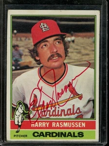 Harry Rasmussen 1976 Topps tinta roja en persona IP automático #182 Cardinals - Imagen 1 de 2