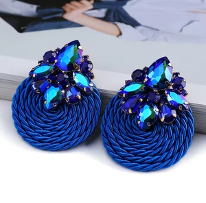 Vintage Dark Blue Sparkling Crystal Dangle Earrings for Women - Picture 1 of 2