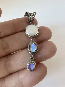 Vintage Sterling Silver 925 Moonstone Freshwater Pearl Pendant - Picture 1 of 8