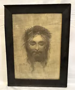 Antique 1890 Veronica's Veil, Christus Jesus Print, Original Wood Frame 16 x 12 - Picture 1 of 5