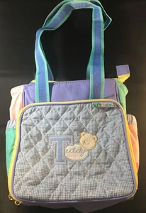 Vintage McBaby Wickeltasche bestickt Teddybär auf der Vorderseite blau rosa pastell gebraucht, in einwandfreiem Zustand - Bild 1 von 3