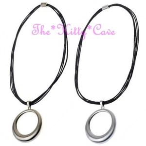 Multi Cord Matte Brushed Textured Steel Disc Doughnut Statement Pendant Necklace - Picture 1 of 3