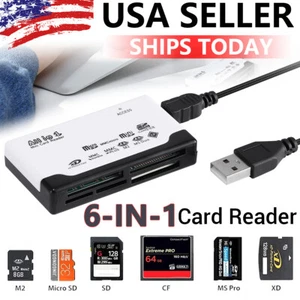 6IN1 Card Reader USB 2.0 Micro SD TF CF M2 MS XD Adapter for Laptop PC Computer - Picture 1 of 9