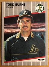 1989 Fleer Todd Burns Baseball Card 3 Athletics Rookie RC Pitcher High-Grade NM