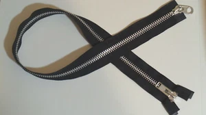 30 inch Black & Aluminum #10 Heavy Duty YKK 2 Ways 2 Pulls Separating Zipper - Picture 1 of 1
