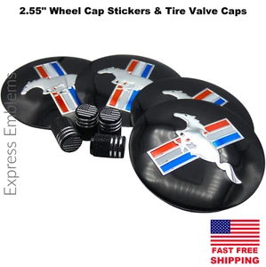 2.55" / 65mm FORD MUSTANG Wheel Center Hub Cap Sticker Decal AND Tire Valve Caps - Picture 1 of 7