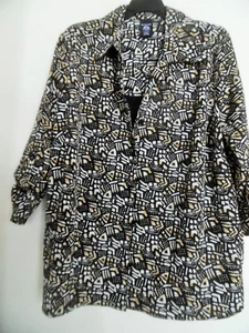Womens George Black White Tan Prints Shirt Top Blouse Sz  2X 18W - Picture 1 of 3