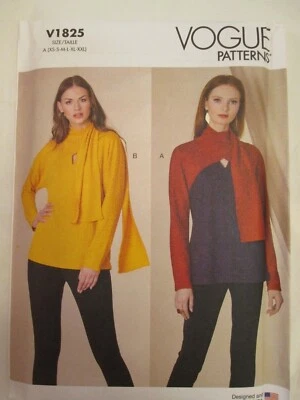 Vogue 1825 Raglan Long Sleeve Knit Top Pattern Scarf Neckline XS-XXL 4-26 Easy  - Image 1 of 2