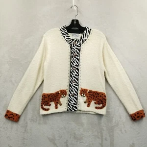 Vintage Berek Cardigan Women Medium Ivory Linen Cotton Leopard Lion Embroidered - Picture 1 of 13