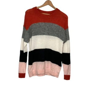 Part Two Copenhagen Women's Small S Orange Gray Black Stripe Mohair Wool Sweater - Picture 1 of 5