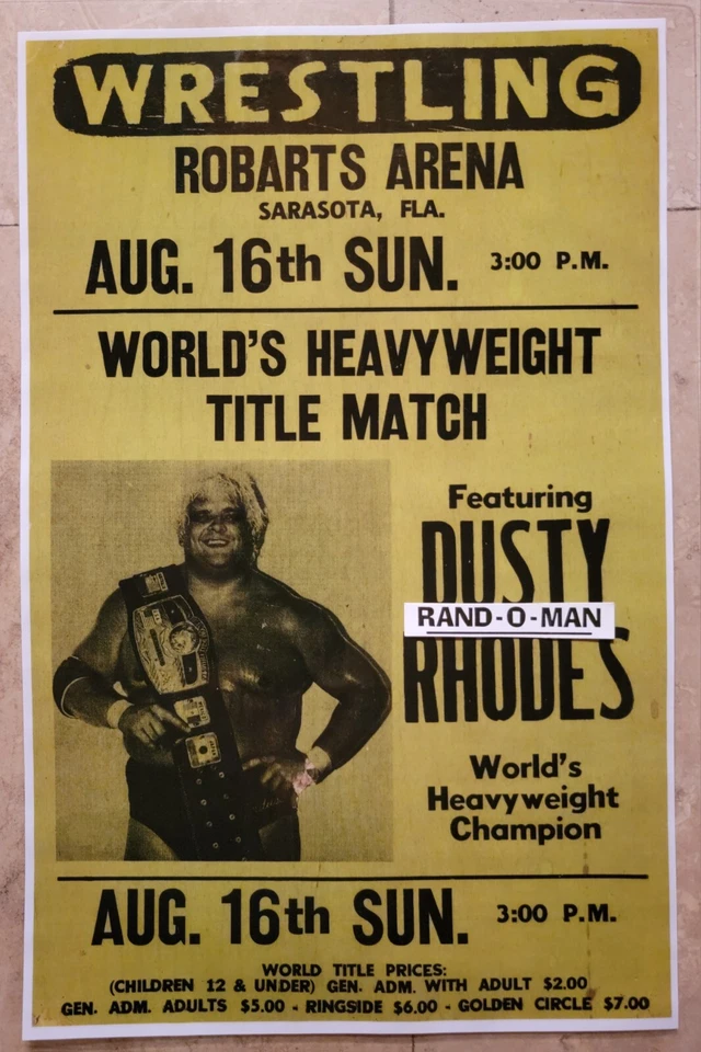  Póster de lucha libre campeón mundial de peso pesado Dusty Rhodes, se ve muy bien enmarcado Foto 1 de 1