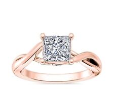 1 Ct Genuine Princess Cut Lab Grown Solitaire Wedding Diamond Ring 14K Rose Gold