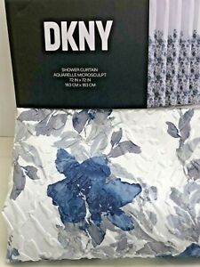 DKNY AQUARELLE Microsculpt Fabric Shower Curtain Floral Blue Gray White 72 x 72