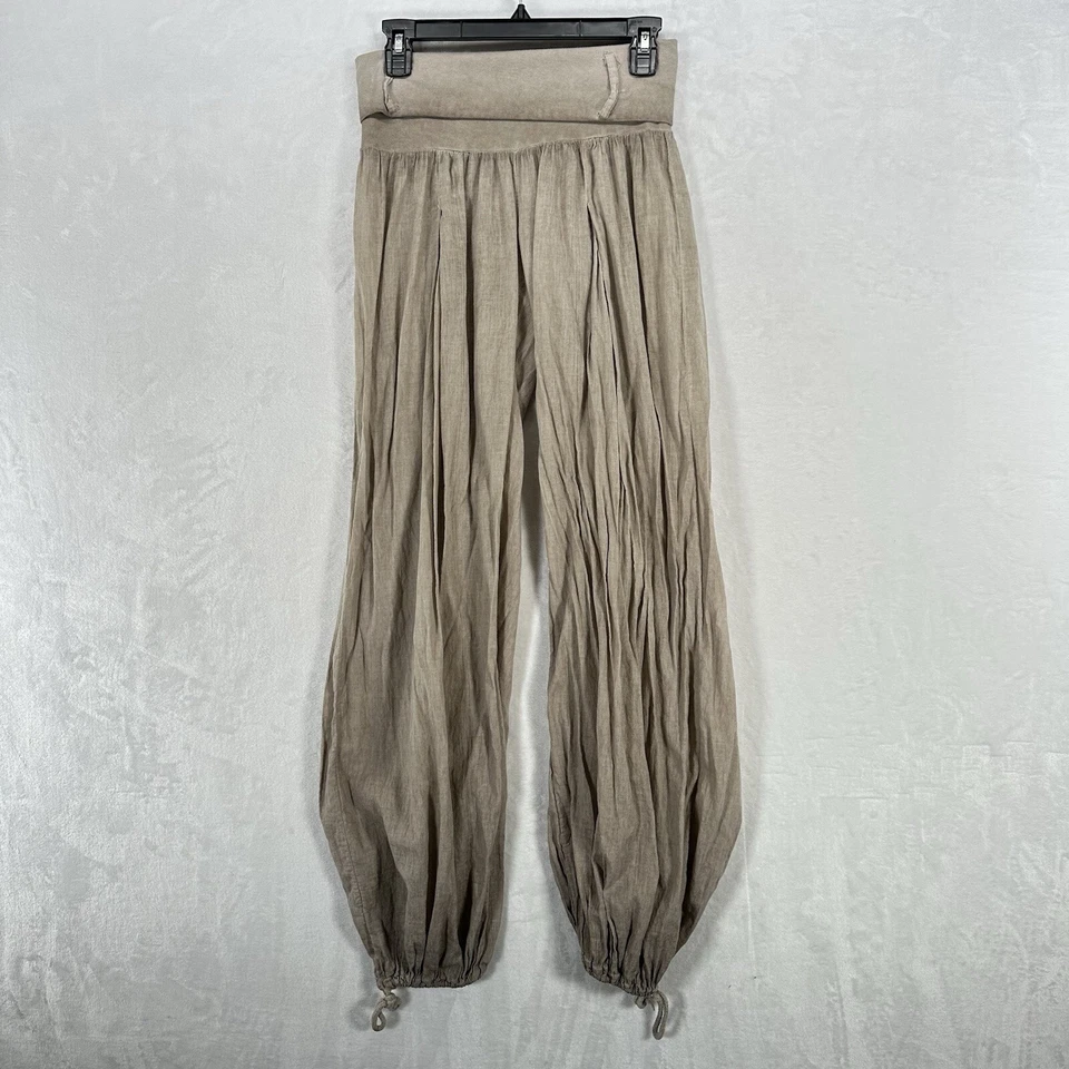 Pants Women Small Parachute Beige Baggy Lantern Drop Crotch Semi Sheer Italian - Image 1 of 4