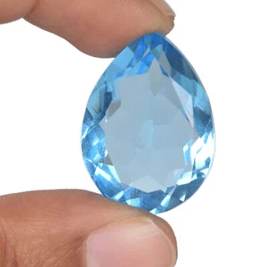 Topazio Idrotermale Svizzero Blu 50,00 Ct. Taglio Pera Pietra Preziosa Sfaccettata Sciolta per Anello - Foto 1 di 6