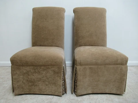 2 ETHAN ALLEN French regency Parson Custom Fabric Dining Room Chairs Cheetah Cover