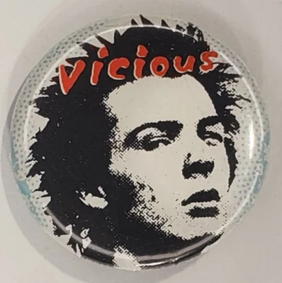 De colección Sid Vicious of the Sex Pistols Pinback Botón Blanco y Negro con Rojo Foto 1 de 3