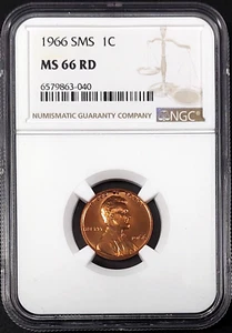 1966 SMS Lincoln Cent graded MS 66 RD by NGC! sku 3-040 - Picture 1 of 4