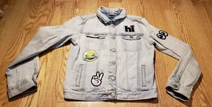 Gap Girls Emoji Jean Jacket Size: XXL Regular Pockets Smiley Face Cat - Picture 1 of 12