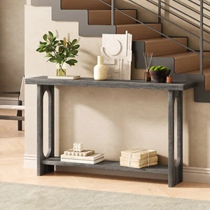 Ellipse Shape 2-Tier Console Table Entryway Sofa Side Table for Living Room Grey - Picture 1 of 12
