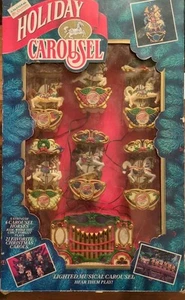 Vintage 1992 Mr Christmas Holiday Carousel Lights Musical 6 Horses  - Picture 1 of 7