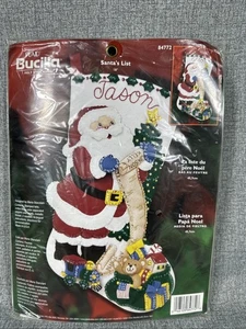 New VTG Plaid Bucilla Santa's List Printed Felt Christmas 18" Stocking Kit 84772 - Picture 1 of 8