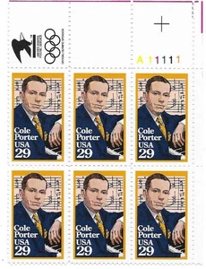 1991 Scotts #2550  Cole Porter 29c Plate Block of 6  MNH OG - Picture 1 of 1