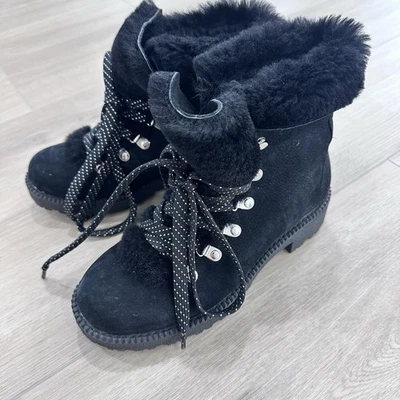 J.Crew 北欧冬季靴毛皮衬里女式黑色 6 F8444 码 — 第 1/4 张图片