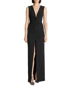 Halston L8501 Womens Black Melanie Twist Front Column Gown Sizer 14 - Picture 1 of 3