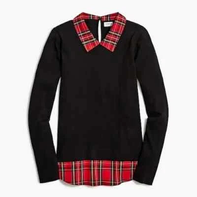 J Crew AS307 новый с Ярлыками размер X-Small Tartan клетку сплетенный воротник / кромки черный свитер - Изображение 1 из 4