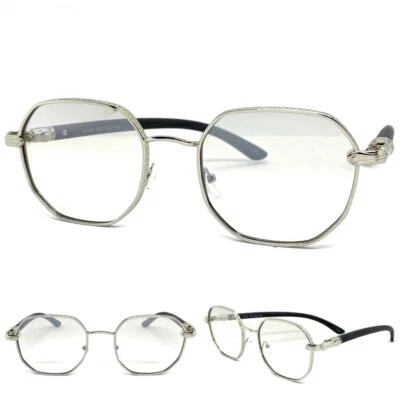 Mens CLASSY Elegant Retro Style Clear Lens SUN GLASSES Large Silver & Wood Frame - Image 1 of 4
