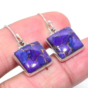 Purple Copper Turquoise Earrings 925 Sterling Silver Handmade Jewelry A 19 - Picture 1 of 6