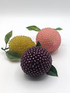 Frutta fatta a mano con perline set 3 spille vintage e cristallo prugna pesca limone - Foto 1 di 5